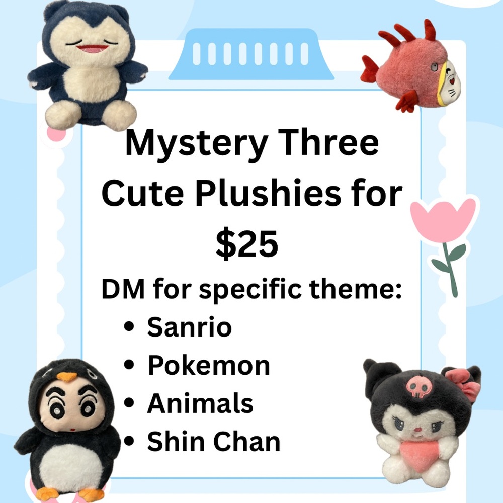 Mystery Three NEW Cute Plushies Bundle